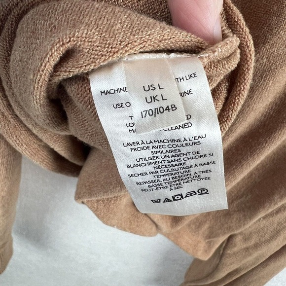 Anthropologie Womens Sweater Large Tan Neutral Long Sleeve Surplice Faux Wrap - Picture 8 of 10